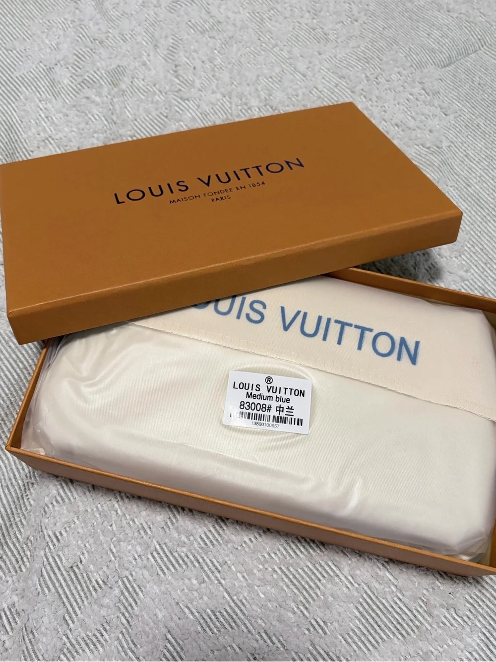 Blue Denim Monogram Zip double Pouch with Straps & Gold Plaque